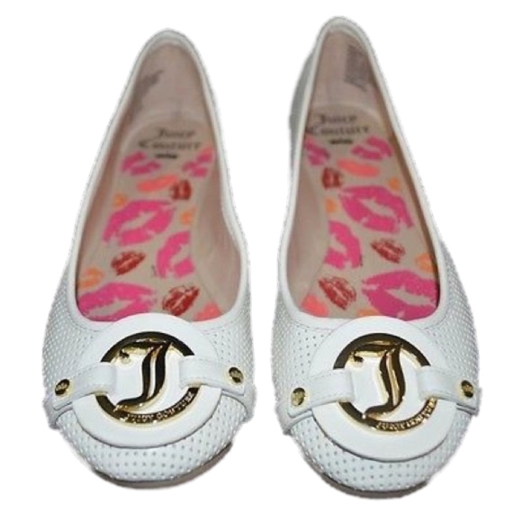 Juicy Couture White Gold Logo Ballet Flats NWT - Picture 5 of 7
